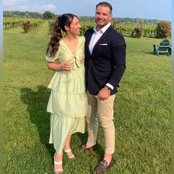 Wayf Tiered MIDI Dress, Seafoam, Size S - EUC! Worn once for a wedding! - Picture 1 of 8